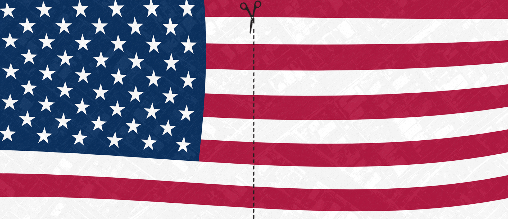 Stylised image of the US flat with scissors and a cut line overlayed