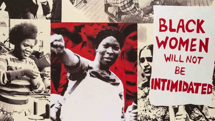 A poster showing black women and a sign reading Black women will not be intimidated