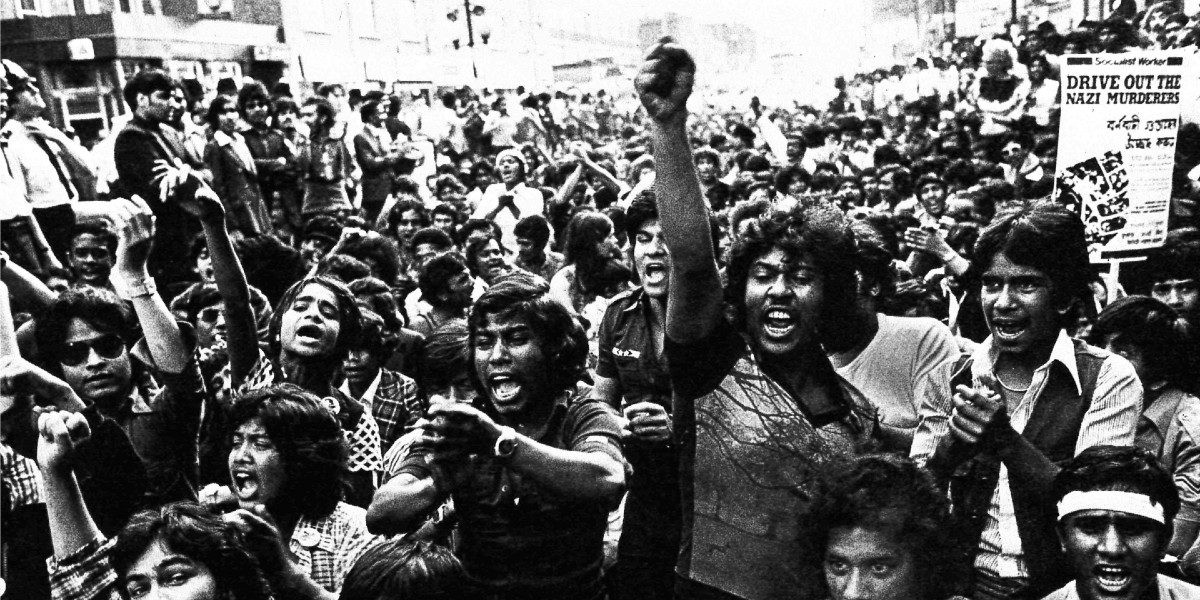 A crowd of people protesting