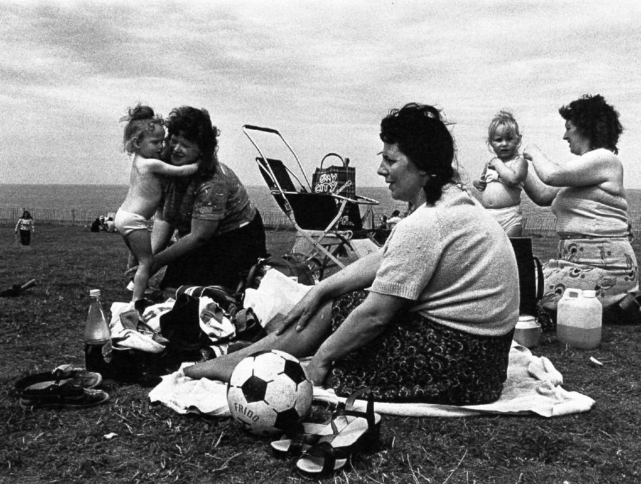 A group of people on a beach